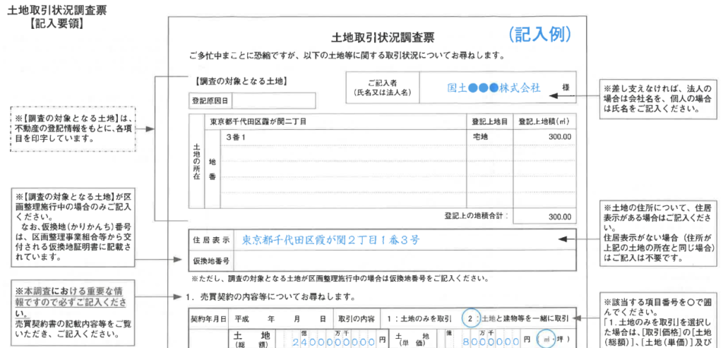 土地取引状況調査票　書き方