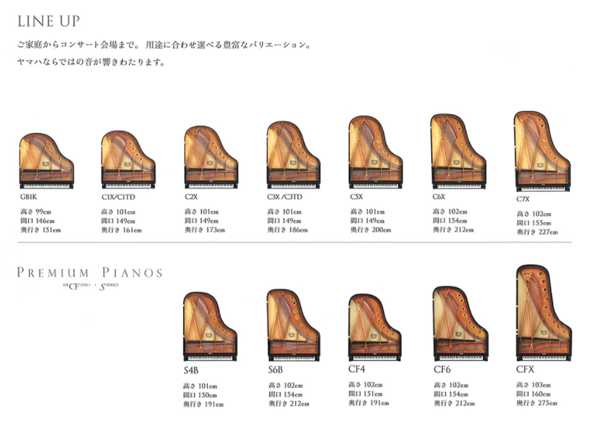 グランドピアノサイズ表