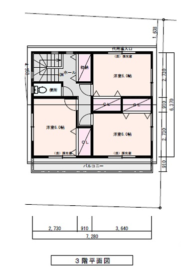 完全分離型二世帯住宅３階建て間取り